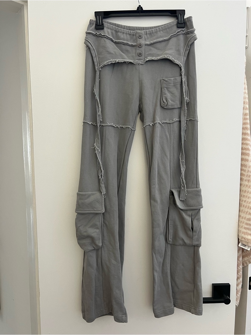 Three Times Gray Deconstructed Cargo Pants Size S